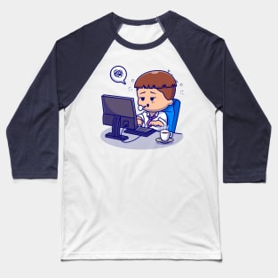 Cute People Tired Working On Computer Cartoon Baseball T-Shirt